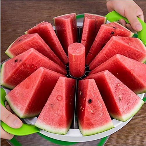 Extra Large Watermelon Slicer Cutter Comfort Silicone Handle,Home Stainless Steel Round Fruit Vegetable Slicer Cutter Peeler Corer Server for Cantaloup Melon,Pineapple,Honeydew,Get 12,As Seen On TV